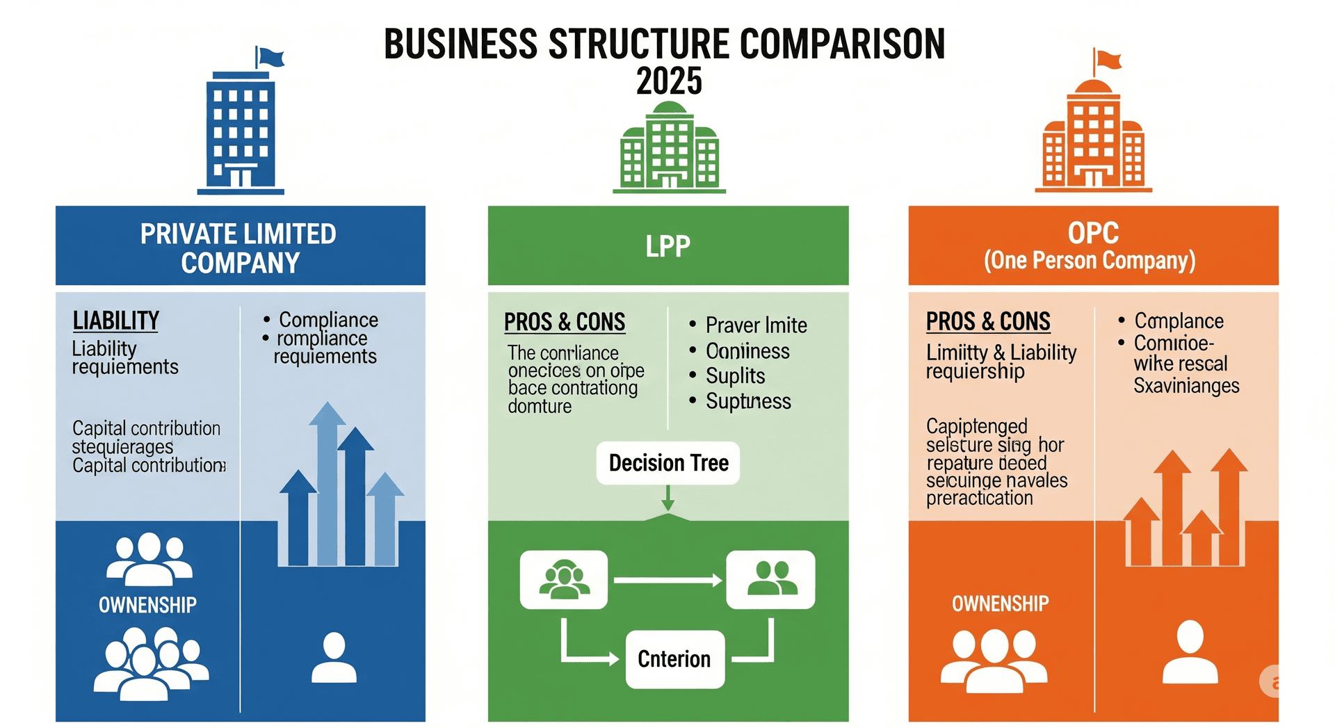 Business structure comparison between private limited company, LLP and OPC